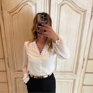 Elegant White Lace Trim Blouse